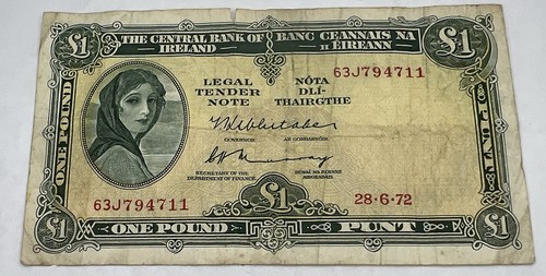 1972 irish one pound banknote - one,