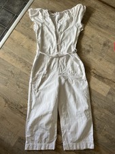 Zara White Denim Button Down Tie Waist Jumpsuit Size medium