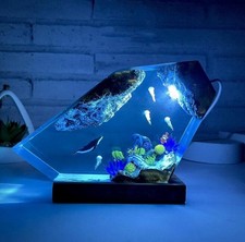 Humpback Whale and Jellyfish Resin Epoxy and Wooden Night Lights Home Decor Gift