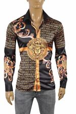 Versace Medusa Men Dress Shirt, Long sleeve, Gold and Black Print, Size Medium