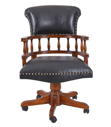 Leather armchair mahogany wood - armchair,