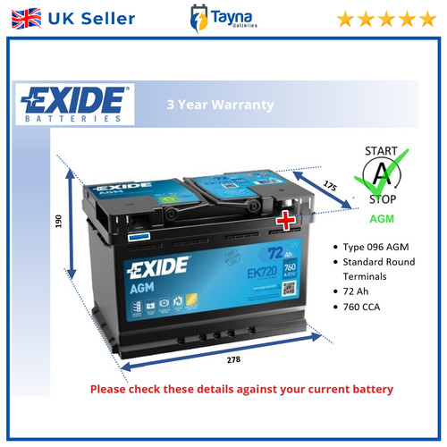 Car battery ek720 exide - ek720,