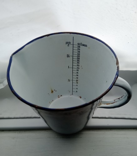 Vintage white enamel pint - vintage, 2