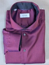 Eton Made to Measure Shirt 17" Cutaway 25" Chest Wine Micro Weave Luxury