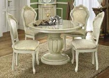 Leonardo Cream Finish Italian Round Extension Dining Table with 4 Chairs