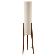 Designer Floor Lamp with Natural Linen Shade and Wooden Tripod Legs by Happy ...