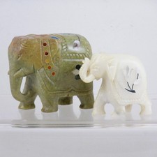 2 Carved Soapstone Elephants