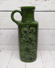 West German Pottery Mid Century Large Green Vase With fossil Pattern 20" Tall