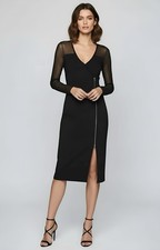 REISS Valencia Zip Detailed Bodycon Dress in Black Size S (UK Size 8-10)