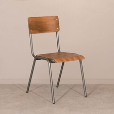 RETRO SCHOOL PLYWOOD METAL DINING CHAIR INDUSTRIAL STACKABLE WOOD RESTAURANT