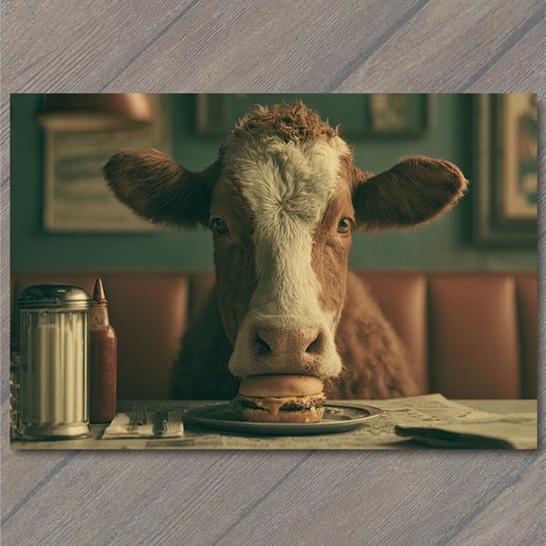 Postcard cow burger diner - postcard,