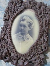 Antique Black Forest Wooden Picture Frame Hand Carved Wood