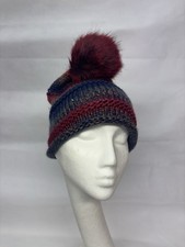 Alice Hannah Burgundy Blue Mix Metallic  Bobble Hat - Burgundy Faux Fur  Bobble
