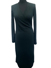 H&M new wrap dress size M green ribbed long sleeve polyester blend womens