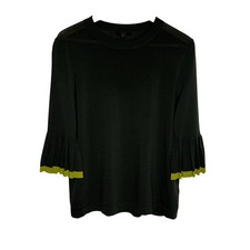 Cos Knitted Sweater Top Womens Medium Olive Green Pleated Sleeves Minimalist