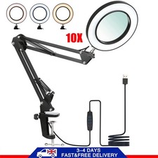 USB 10X Magnifying Glass Desk Lamp Magnifier 64 LED Reading Lamp 3Colors Dimming