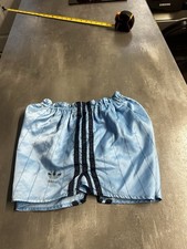 adidas shiny nylon sprinter shorts vintage M Blue Stripes Football West Germany