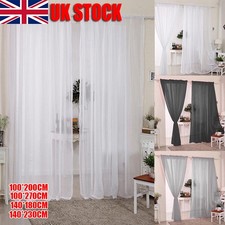 Pair (2 Panels) Voile Curtains Net Slot Top Solid Sheer Door Window Curtain UK