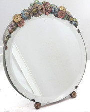 Vintage Barbola Mirror Bevelled Edge, Easel Back or Wall Hanging 11.5"/29cm tall