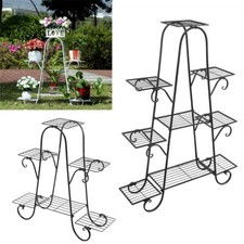 4/6 Tiers Flower Rack Metal Plant Stand 6/9 Pots Bonsai Display Shelf In/Outdoor