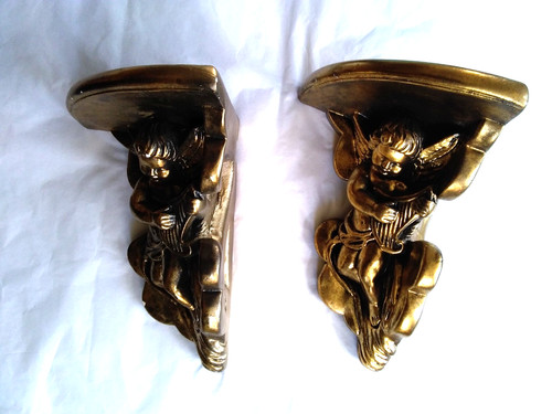 Pair vintage gold cherub - of,