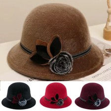 Winter Women Warmer Vintage Wool Felt Bucket Cap✅Flower Cloche Church Bowler Hat