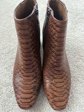 Donald Pliner Alek Faux Snake Embossed Leather Ankle Heel Booties Boots Brown