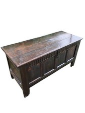 Antique 17th Century  Oak Coffer STORAGE CHEST With Carved Frieze