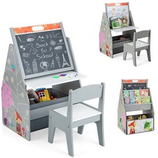 Double-Sided Kids Art Easel & Play Station Toddler Activity Table and Chair Set
