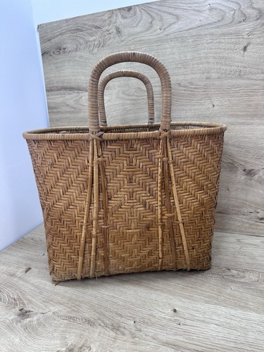 Vintage woven rattan basket - woven,