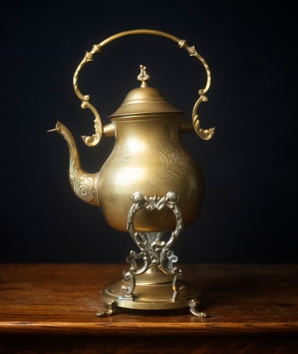 Vintage brass kettle ornate - on,
