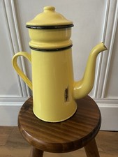 French Vibrant Yellow Cafetière Enamel Coffee Pot Vintage