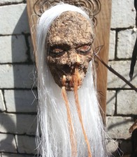 LONG WHITE HAIRED SHRUNKEN HEAD MIRROR DANGLE GOTH ROCKABILLY SURFER RECYCLED 