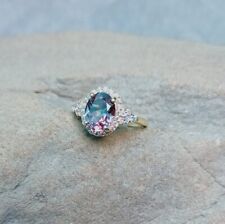 Alexandrite Halo Ring, Oval Cut Alexandrite ,Color Change Stone Ring