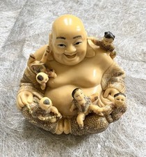 Vintage Chinese Porcelain Laughing Buddha with Children Figurine 20thC 