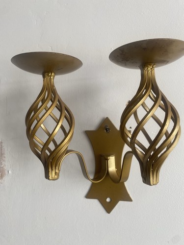 Vintage gold toned wall sconce - gold-toned,
