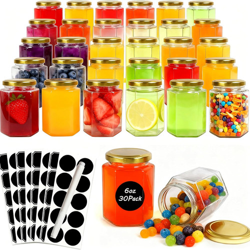 Hexagon glass canning jars - glass,