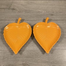 2 x IKEA Ceramic Orange Decorative Leaf Plate Dish - 16cm x 22cm