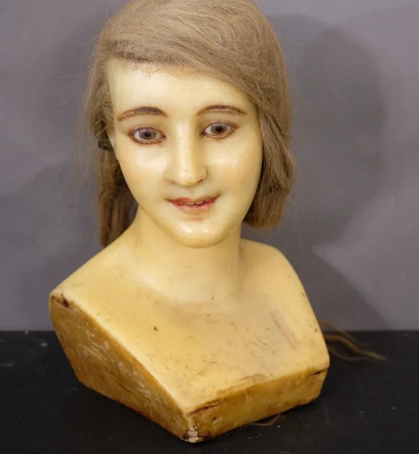 Antique wax mannequin head - wax,
