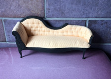 Dolls House 1:12 Scale Black Painted  Wooden Chaise Longue With Cream Covers