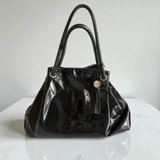 Furla Black Patent Leather Satchel Tote with Silver Hardware Made in Italy