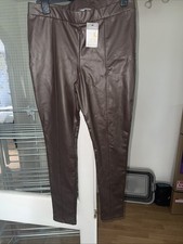 Primark Women's Faux Leather Leggings Brown, Size Large (14/16)