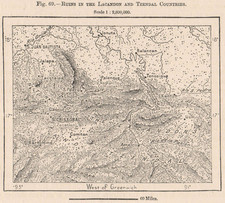 Ruins in Lacandon & Tzendal Countries. Palenque. Chiapas. Mexico 1885 old map
