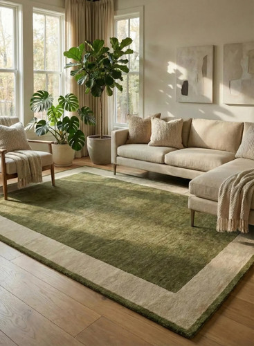 Hand tufted olive - hand, wool