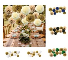 18PCs GOLD Mix Tissue Pom Poms Paper Pompom Flower Ball Birthday Christmas Party