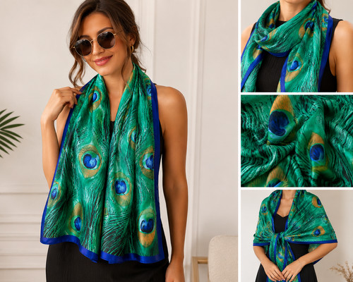 Peacock feather print silk - feather,