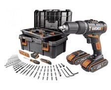 WORX Cordless Impact Drill WX371.5 + Box of 55 Bits 20V, 2.0Ah, 2xBattery