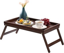Bamboo Wooden Bed Tray With Folding Legs Breakfast Serving Lap Tray Table Brown