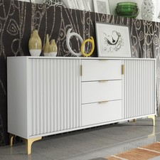 140cm White Sideboard Cabinet | Storage Cupboard | Modern Buffet | Gold Legs