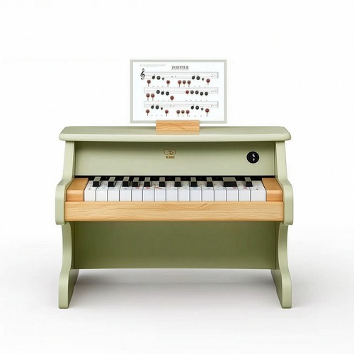 Wooden piano with music - with, stand